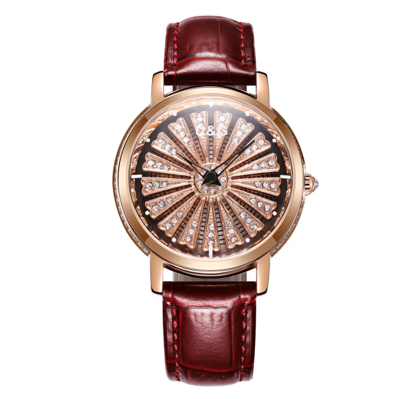 

Super Cool Rotation Women Watches Lady Luxury Casual Quartz Watch Woman Leather Strap Watch Clock Big Dialhorloges vrouwen