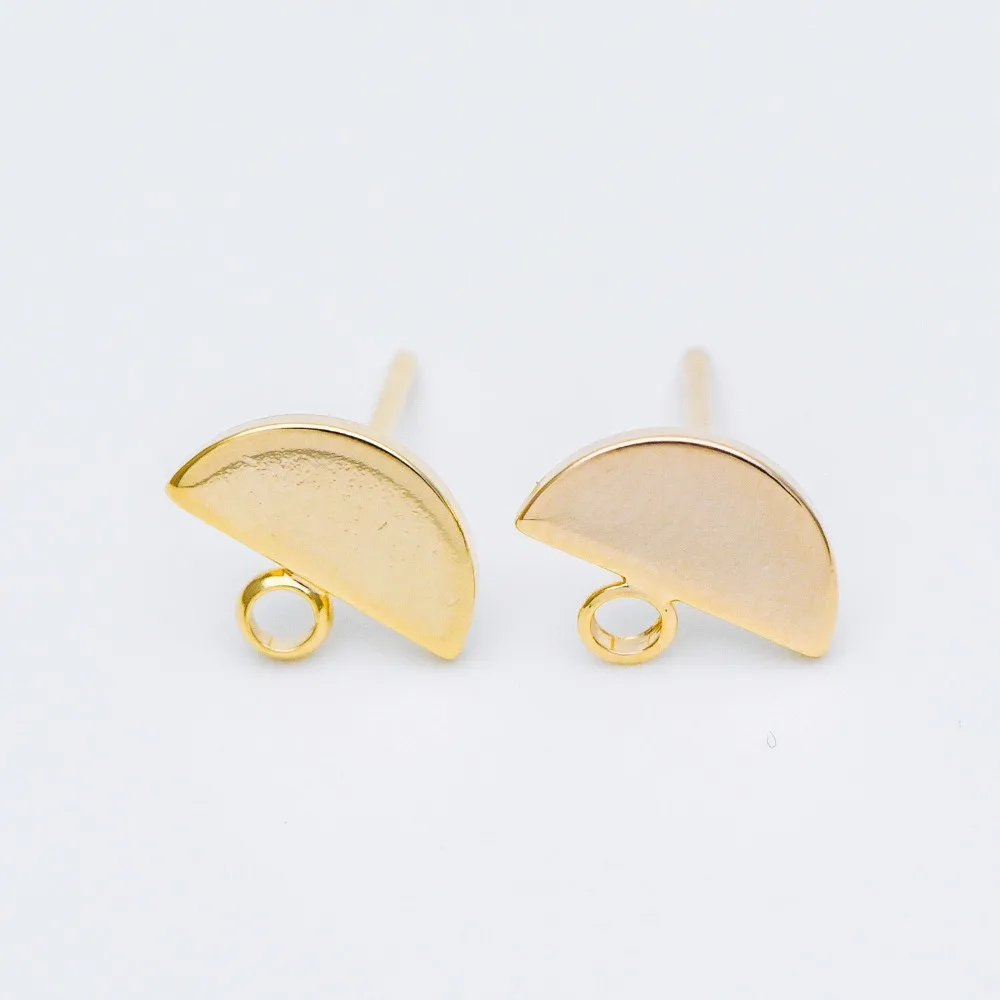

10pcs Gold Semi-circle Ear Posts 10x8mm, Gold plated Brass Geometric Stud Earrings, Half Moon Earring Components (GB-577)