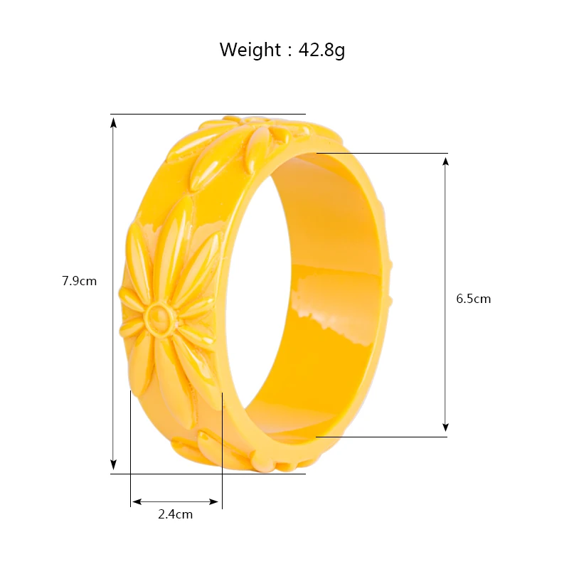 Trendy Resin Cuff Engraved Sun Flowers Fashion Bracelets Bangles for Women Acrylic Wide Bracelet Female Simple Charm New Jewelry (5)