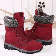 Женские ботинки зимние теплые плюшевые ботинки из натуральной коровьей замши женские ботинки до середины икры на шнуровке с круглым носком