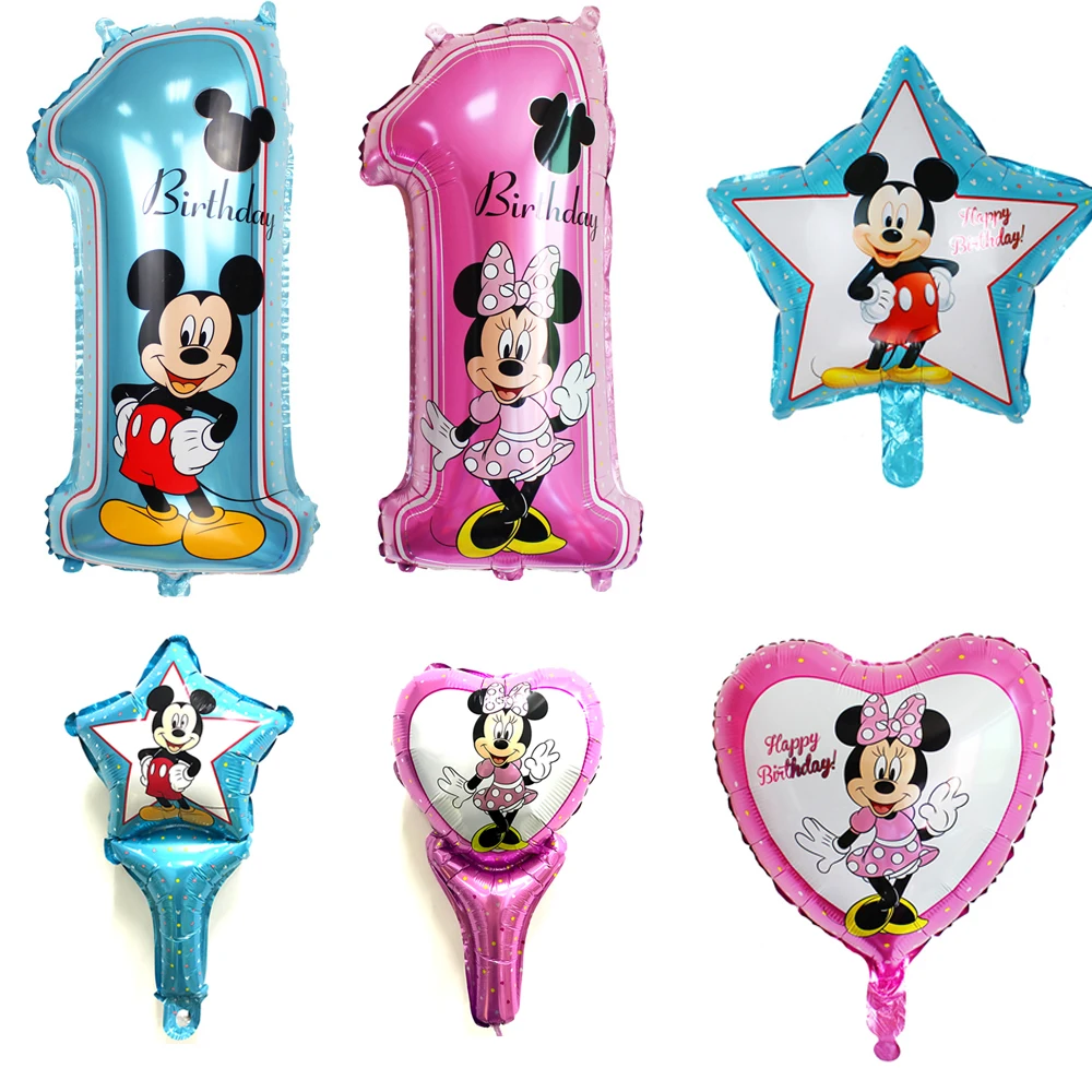 Joyeux Anniversaire Decoration Minnie Mickey Ballon Rose Bleu Ballon Numero D Helium Feuille Ballons Bebe 1st Anniversaire Ballons En Latex Aliexpress