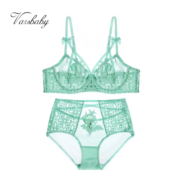 

Varsbaby fashion ultra-thin transparent lace adjustable embroidery comfortable bra set