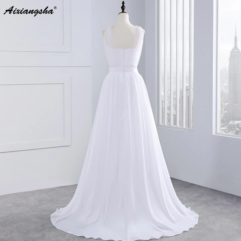 ALine Tank VNeck Flowers Chiffon Wedding Dress