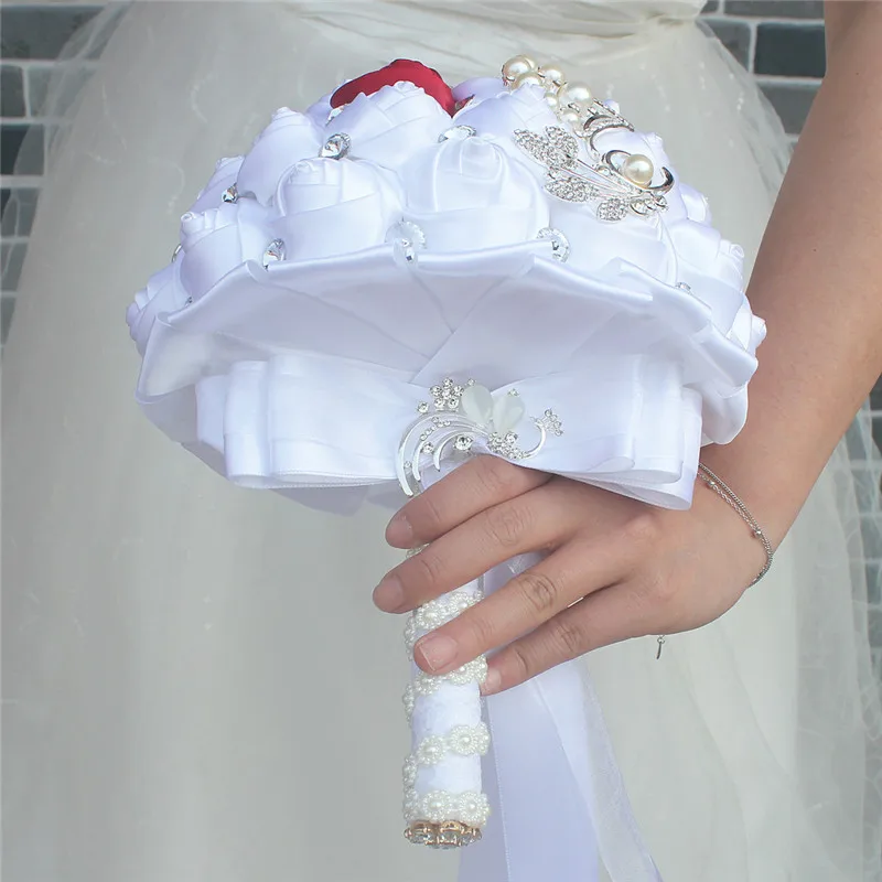 6 стилей, 18 см, жемчуг, кристалл, свадебные букеты невесты, свадебные розы, закрепленные, искусственные цветы, свадебный букет цвета слоновой кости