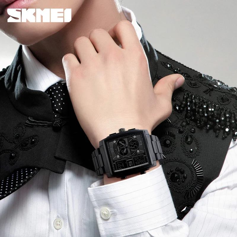 SKMEI 1274 Luxury Military Men Watch Relogio Stainless Steel Casual Digital Wristwatches Square Sport Electronic Watch Masculino