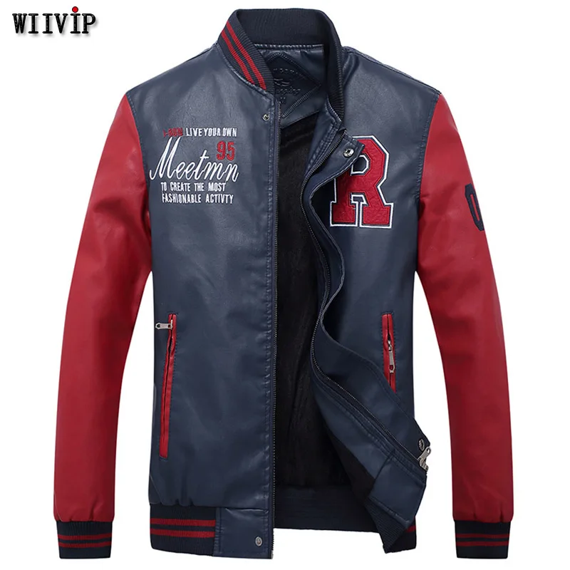 Jacket Men Embroidery Baseball Jackets Pu Leather Coat Slim Fit College Luxury Fleece Pilot Leather Jackets casaco masculino 321 Jacket Men Embroidery Baseball Jackets Pu Leather Coat Slim Fit College Luxury Fleece Pilot Leather Jackets casaco masculino 321