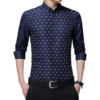 

Brand 2018 Fashion Male Shirt Long-Sleeves Tops High Quality PrintingMens Dress Shirts Slim Men Shirt 5XL