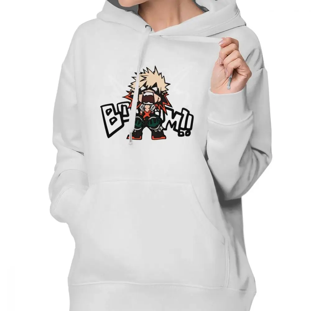 Otaku толстовка с капюшоном My Hero Academy Katsuki Bakugo-BOOOM, милые толстовки с длинным рукавом, Женская графическая уличная одежда, пуловер с капюшоном - Цвет: Белый