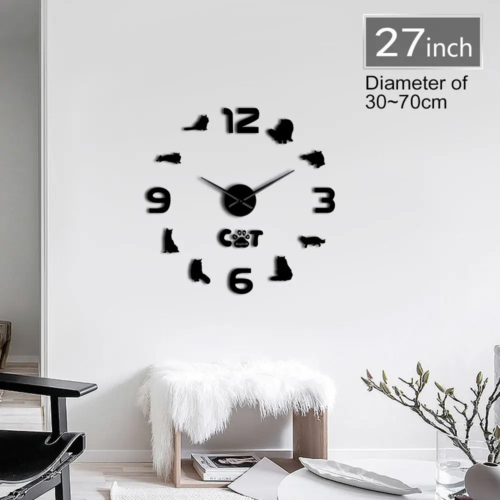 

Modern Ragdoll Cat Sketch 3D DIY Wall Clock Animals Acrylic Simple Silent Clock Watch Living Room Unique Mirror Surface Design