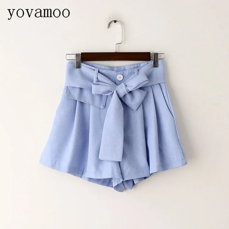 

Yovamoo Chic 2018 New Korean Fashion Womens Shorts Summer Bow Lacing High Waist Shorts Casual Loose Wide Leg Short Pants Green