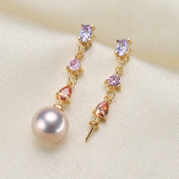 

Colorful Rhinestones Drop Earrings Fittings S925 Sterling Silver Earrings Components Silver&Gold Color 3Pairs/Lot