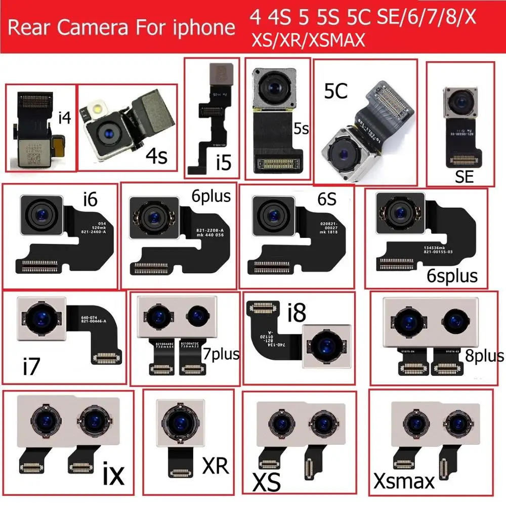 

Original Main Back Camera for iphone 4 4S 5 5S SE 5C 6 6S 7 8 Plus X XS XS Max XR Rear Big Camera Flex Cable Ribbon 100% Tested