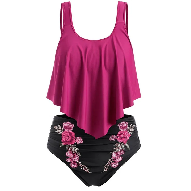 New 2019 Summer Women  Plus Size Bikini Set Casual Push-Up Padded Overlay Embroidery Swimsuit Wholesale Dropshipping #E09 (10)