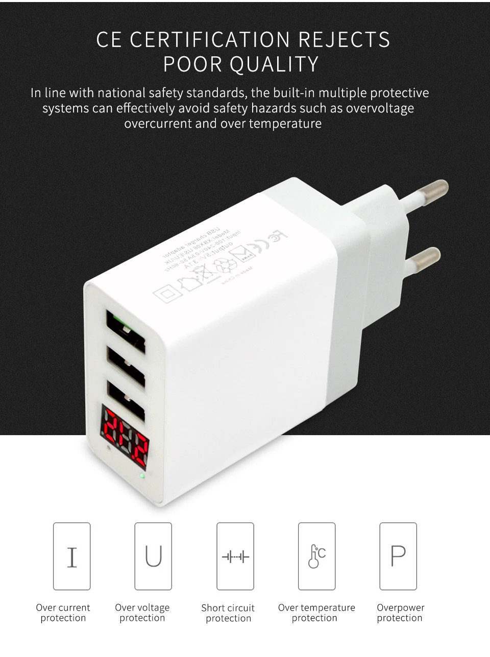 Wall Charger EU Adapter LED Display 3 USB Charger Universal Mobile Phone USB Charger Fast Charging For iPhone Samsung Xiaomi (8)
