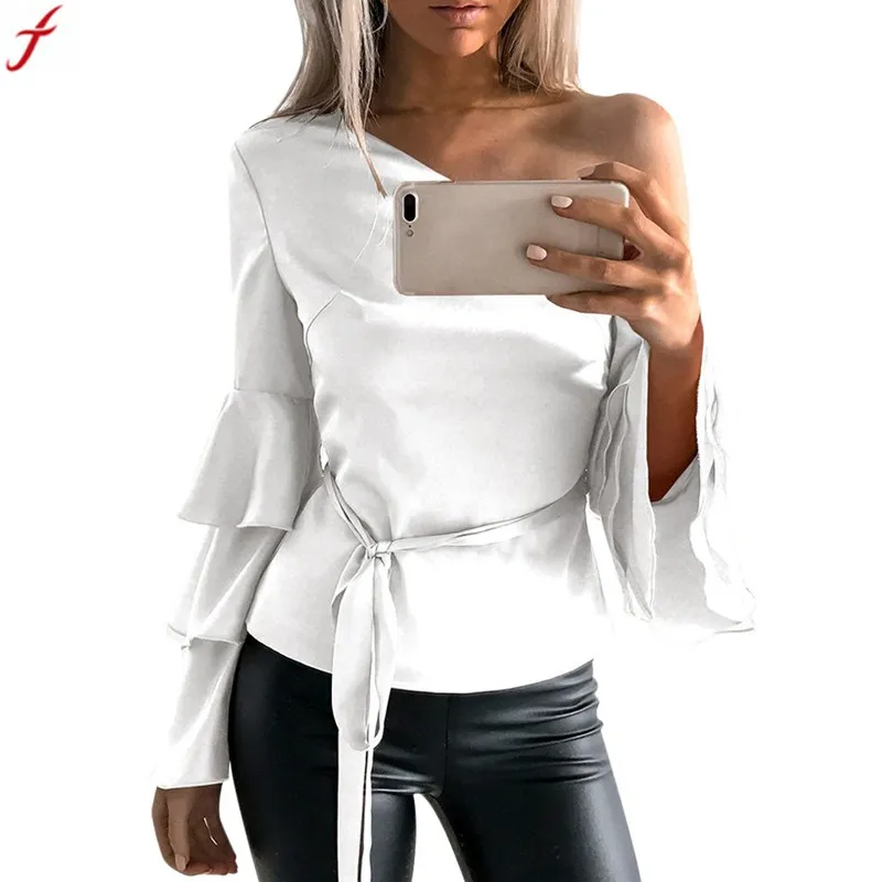 

Women Blouses 2019 Slash Neck Butterfly Sleeve Shirt Women Autumn Long Sleeve Off Shoulder Blouses Loose Tops Feminine Blouses