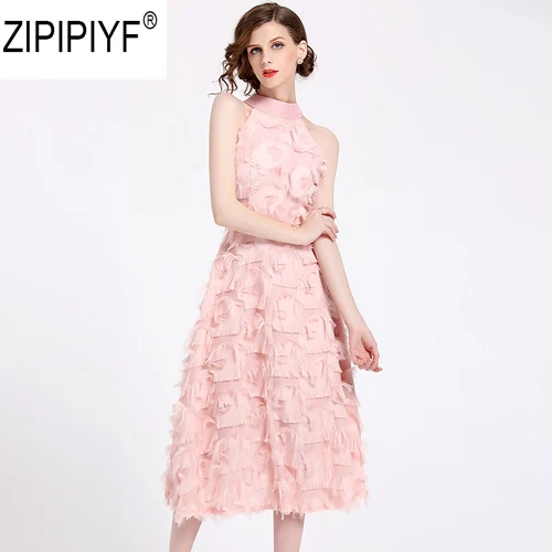 2018 г. летняя элегантная розовый аппликации-line шифоновое платье Vestido de Festa Холтер с