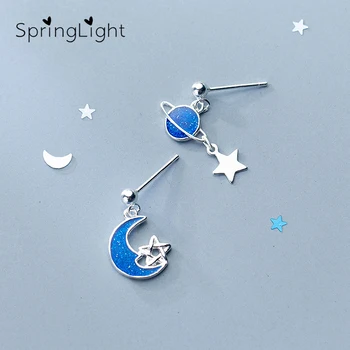 

SpringLight Blue Planet Moon Earring Design Real 925 Sterling Silver Fine Jewelry Cute Star Drop Earrings for Women Gift 2019