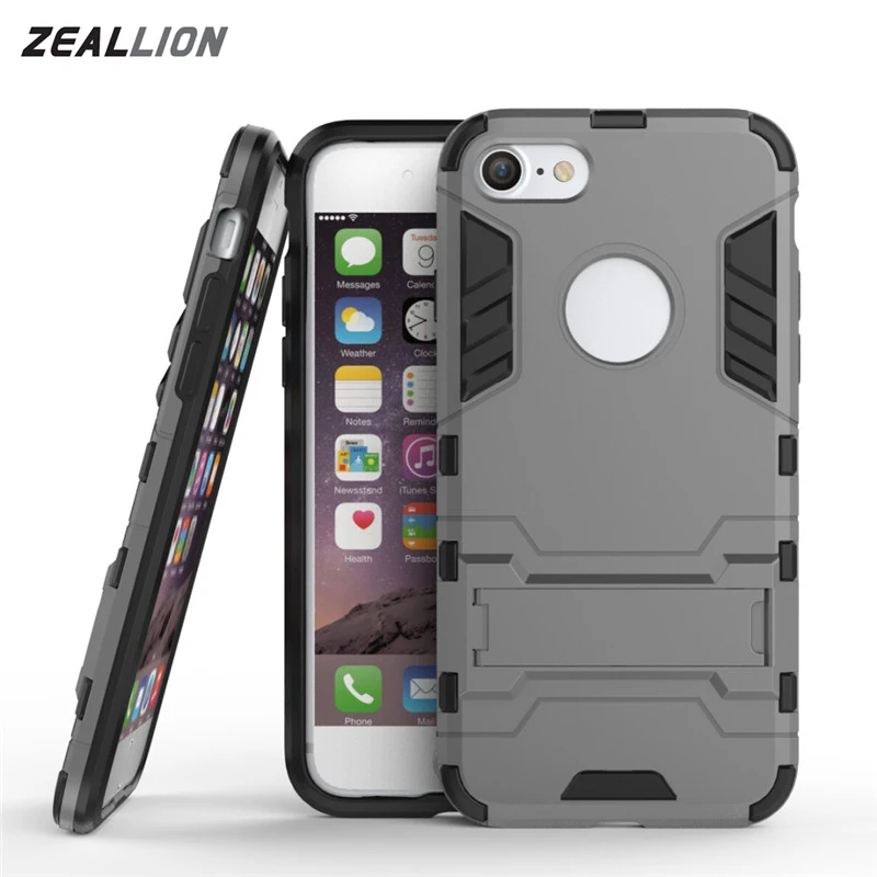 

ZEALLION For iPhone X 5S SE 6S 7 8 Plus Case 2 in 1 High Quality Hard Plastic Silicone Stents Cases Back Cover