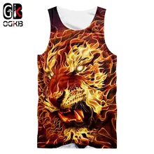 OGKB, летние сексуальные футболки без рукавов для тренировок, фитнеса, женские/мужские, 3d принт, пламя, Лев, майка, унисекс, хип-хоп, панк, жилет а готическом стиле