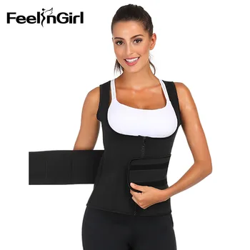 

FeelinGirl Woman Neoprene Underbust Vest Shaper With Zipper Firm Tummy Control Push Up Slimming Shapewear Breathable Lingerie