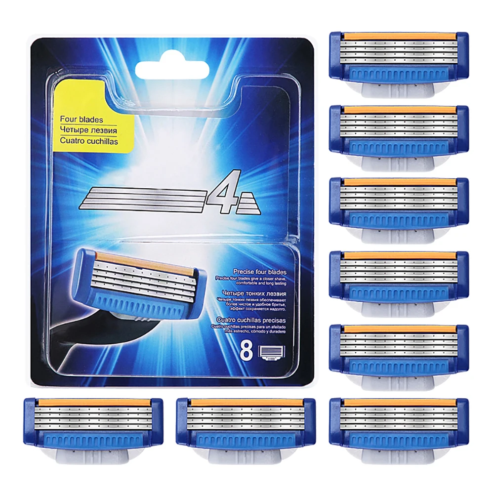 

New 4-layer Blade Shaving Blades Compatible with Mache3 Men Razor 8 Blade Heads Orange and Blue Colour