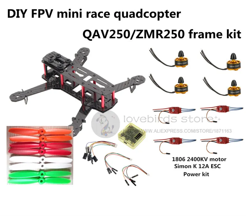 

DIY FPV mini drone ZMR250 frame kit pure carbon fiber frame + 1806 2400KV motor + Simon K 12A ESC + CC3D + 5045 ABS propellers
