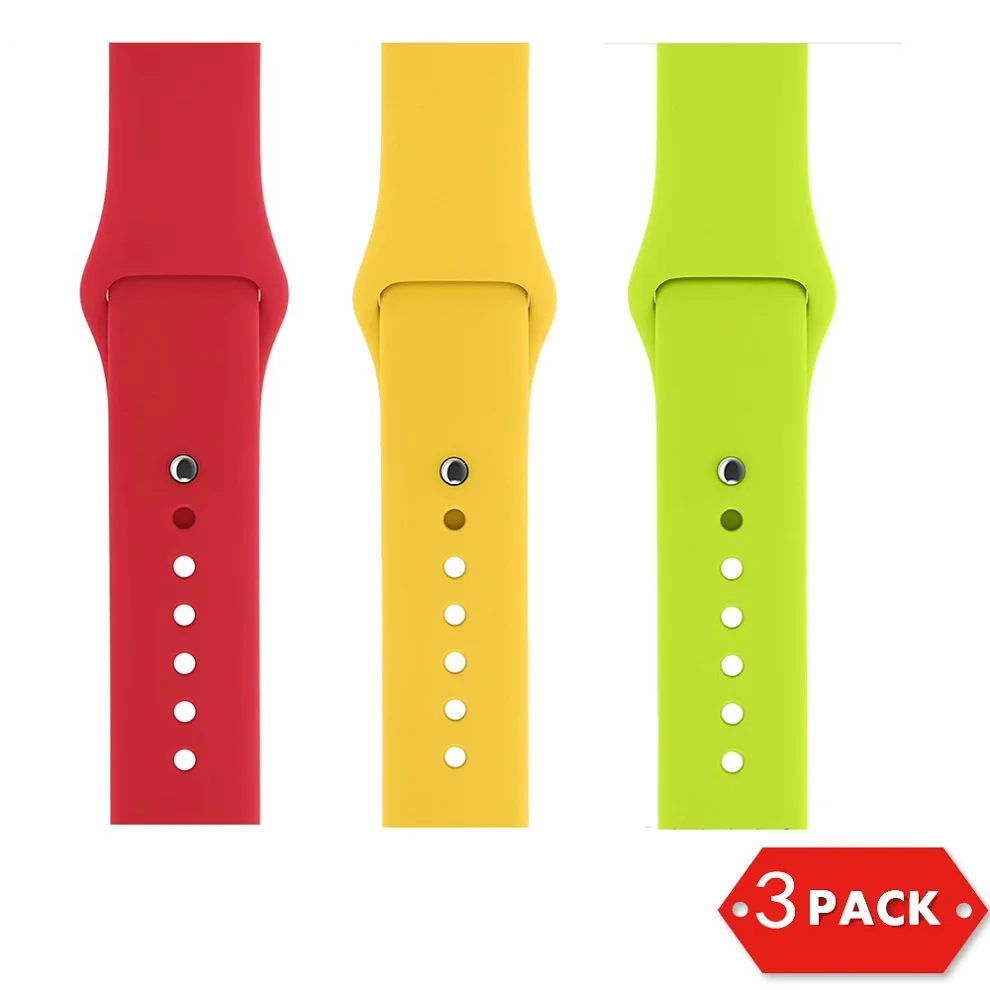 Силиконовый ремешок для Apple Watch 38 мм 42 мм iWatch 4 5 40 мм 44 мм спортивный браслет резиновые Ремешки для наручных часов для Apple Watch 5 4 3 2 1 - Цвет ремешка: Red  Yellow Green