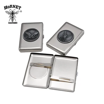 

HORNET DANGER Metal Cigarette Case Holding 16 Regular Size Tobacco Case Box With 2 Clips Metal Sticker Storage Case