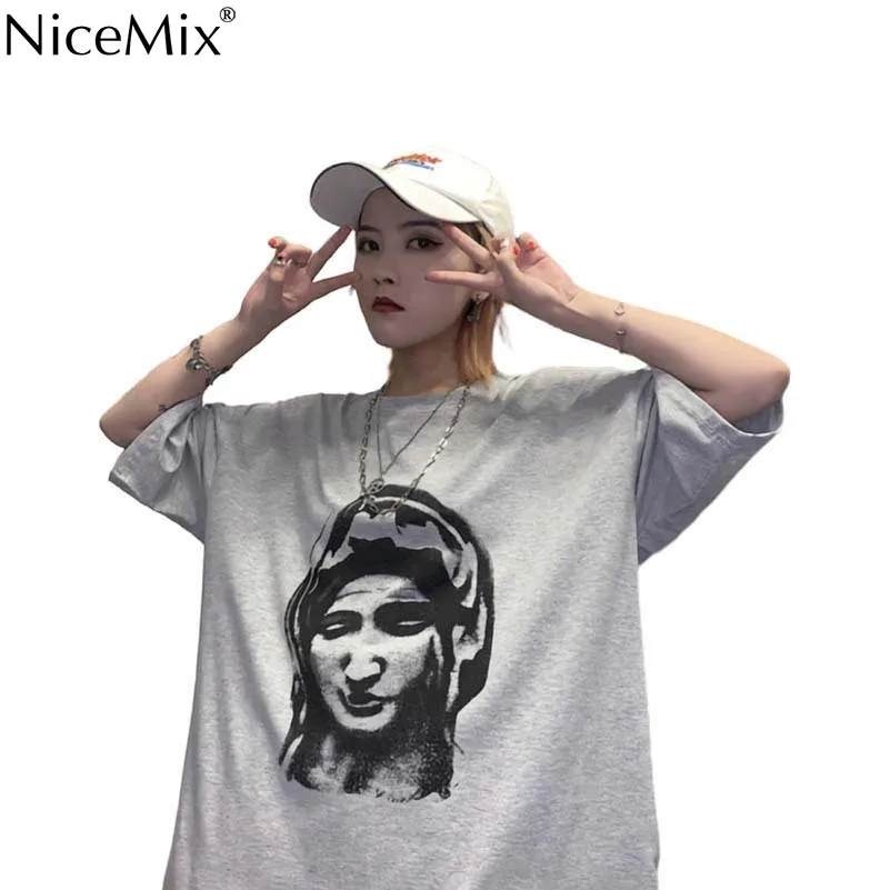

NiceMix summer Women's Clothing Korean Chic hipster Print loose tshirt Women O-neck New BF tee new printing shirt