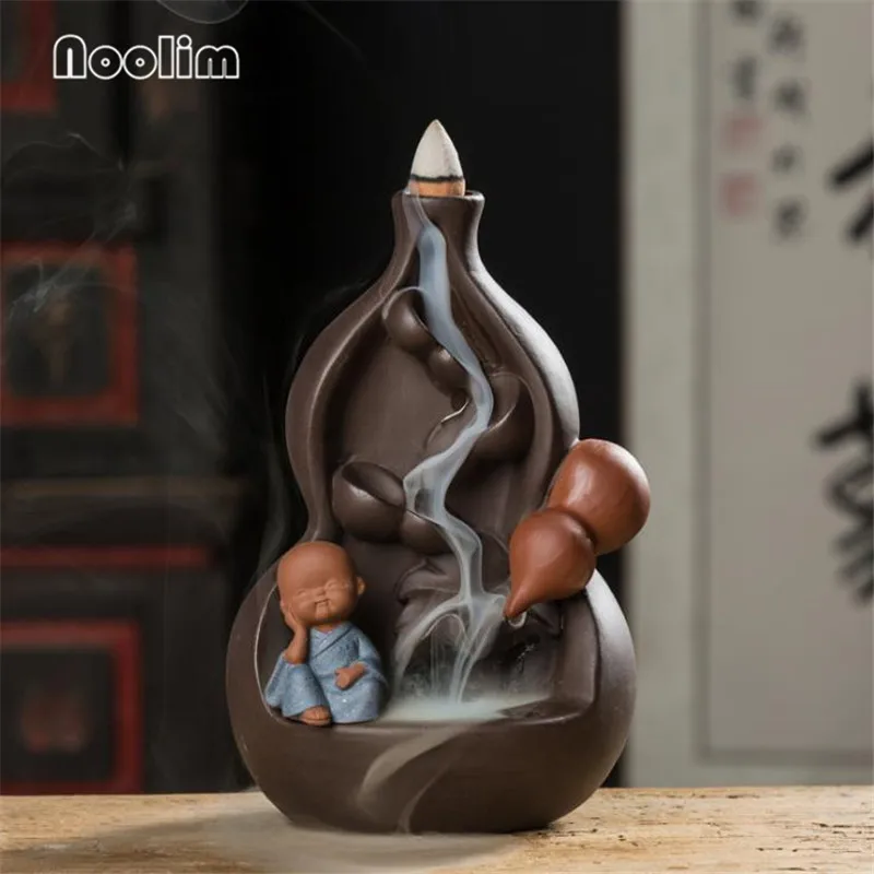 

Ceramic Little Monk Waterfall Backflow Incense Burner Home Office Decor Aromatherapy Smoke Backflow Incense Holder