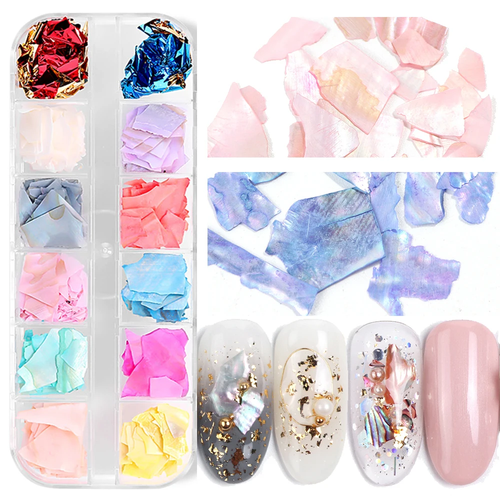 

1 Box Mix Color Natural Rhinestone For Nails 3D Gradient Broken Shell Slices Nail Art Decorations Nail Glitter Flakes Sequins