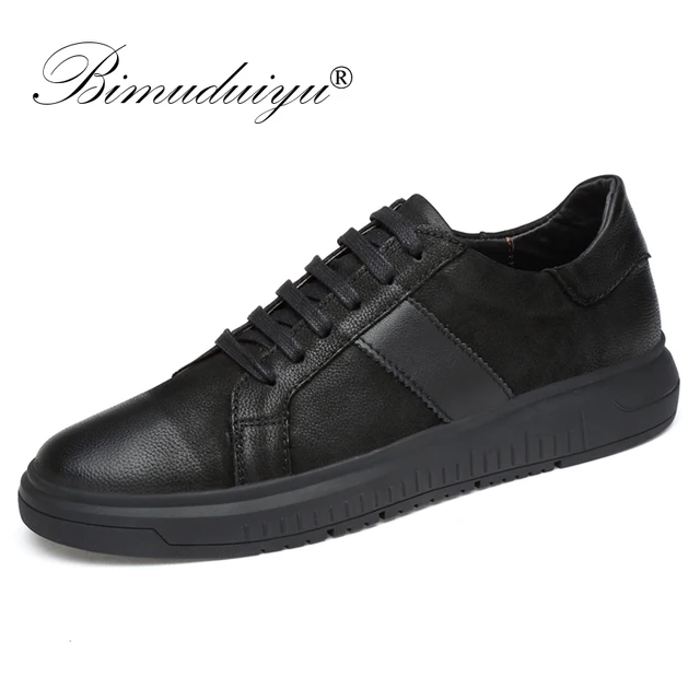 US $28.50 BIMUDUIYU Men Genuine Leather Casual Shoes Men Lace Up New Fashion Sneakers Rubber Sole Non-slip Br