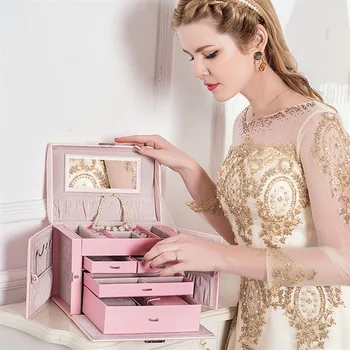 

Fashion Earrings Rings Necklace Storage Case Elegant Women Leather Jewelry Box Storage Organizer Container Casket Boxes R189