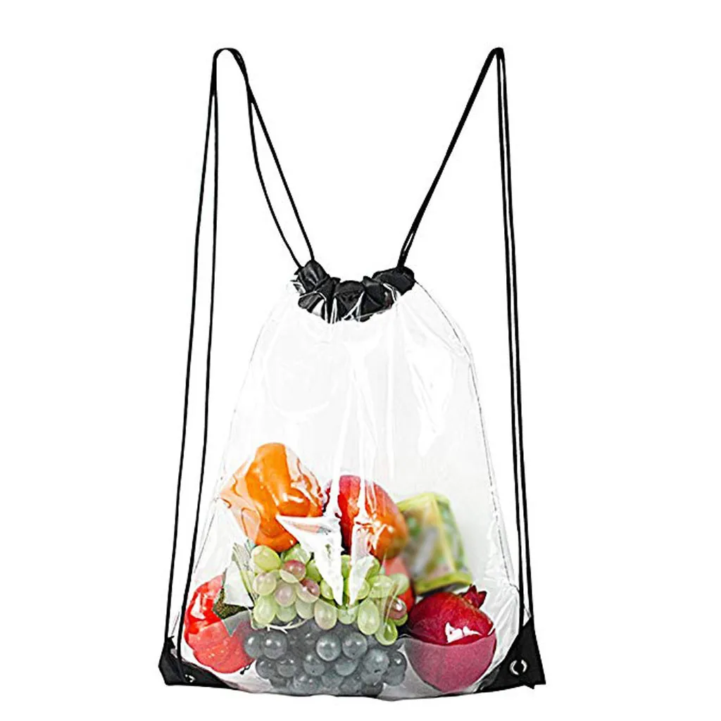 

simple partchwork Transparent Colors PVC String Fashion Shoulder Bag Drawstring Beach Bag Waterproof Transparent Bag 10H