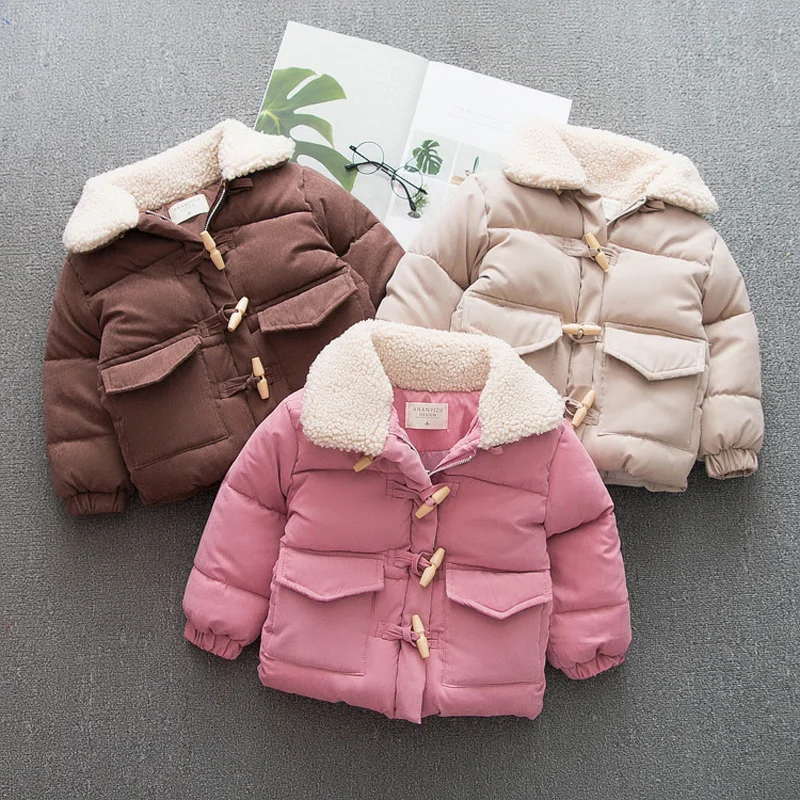 

2018 new winter children's clothing coat jacket Korean version of the children's solid color lapel thick quilted shirt