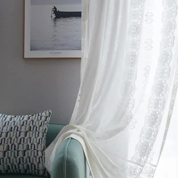 

Slow Soul White Jade Belt Modern Simple Curtains Tulle For Living Room Bedroom Kitchen Sheer Cortinas Floral Jacquard Pure