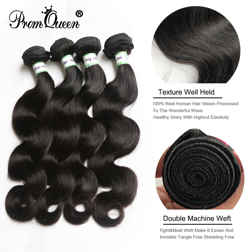 Promqueen 28 30 40 дюймовые бразильские волосы, волнистые волосы, плетение 3/4 пучков с 13x4 синтетический fronme синтетическое Закрытие человеческих волос Remy
