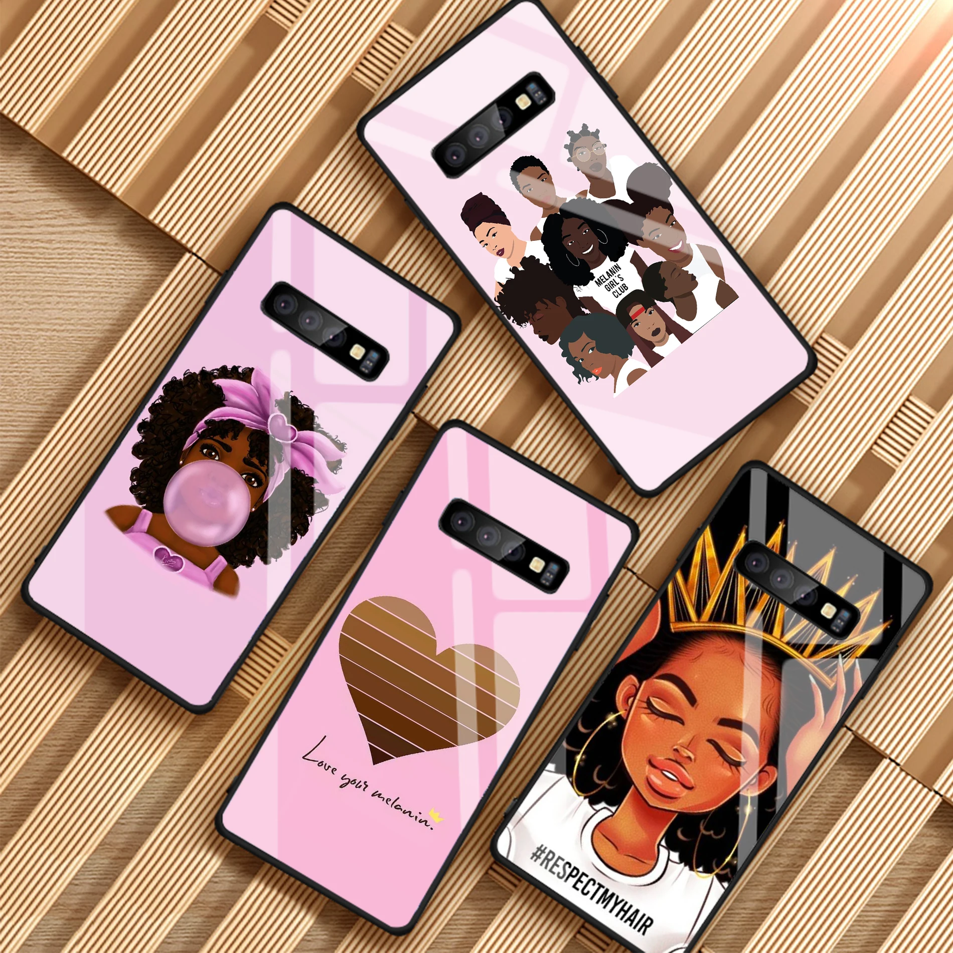 Чехол из закаленного стекла Melanin Poppin Aba для Samsung Galaxy A6 A6S A8 A8S J6 J8 2018 S8 S9 S10 PLUS NOTE 8 9 |