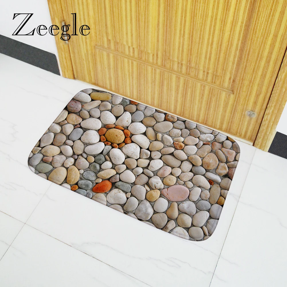 Best Zeegle 3D Stone Printed Outdoor Front Door Mats Flannel Soft Hallway Welcome Fioor Mat Non slip Bathroom Foot Rug