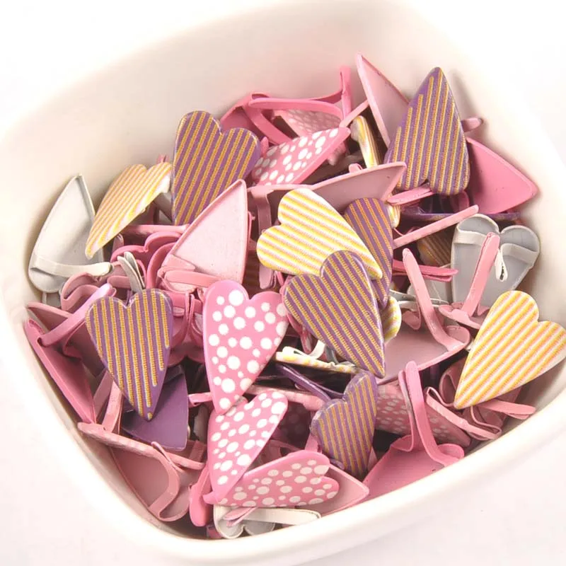 

11x16mm Mix Pattern Heart Brads For DIY Metal Craft Handcraft Decoration Embellishments For Scrapbooking Accessories 20pcs C2580