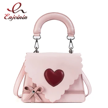 

Pink & Cream Red Heart Bow Elegant Fashion Pu Leather Women's Casual Shoulder Bag Crossbody Messenger Bag Female Bolsa Handbag
