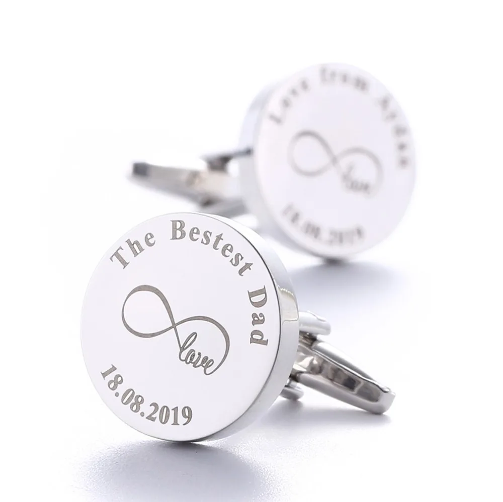 Father's Day Gifts Gemelos Personalizados Boda Silver Round Laser Engraved The Bestest Dad Letter Name Cufflink Buttons  Jewelry