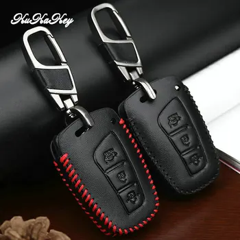 

Leather Car Key Cover Case For Hyundai ix45 Santa Fe 2013 2014 2015 2016 Genesis Equus Azera Grand Soloaris ix35 Accent Elantra