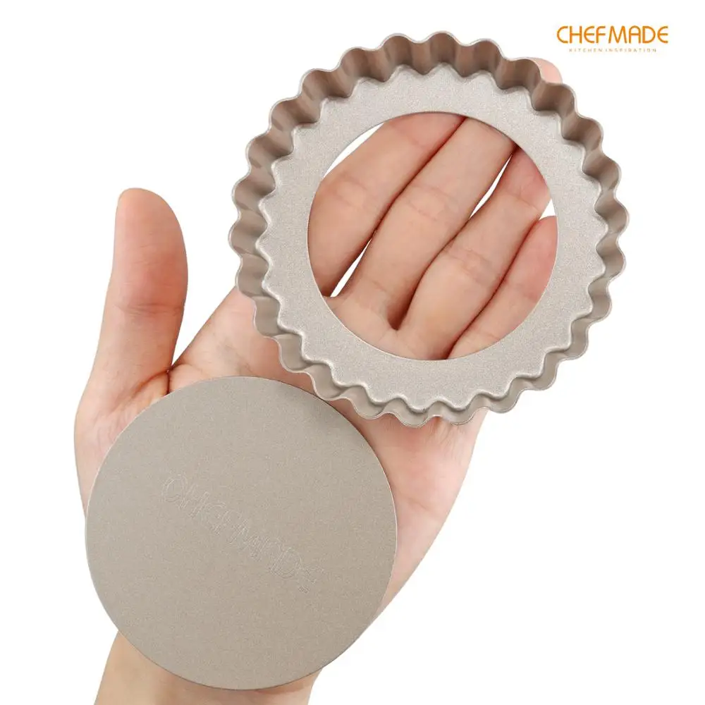 

CHEFMADE Mini Tart Pan Set ,4-Inch with Removable Loose Bottom Non-Stick Round Quiche Bakeware,FDA Approved