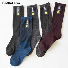 [Eioisapra] Япония обжимной прозрачность Носки для девочек Для женщин Красочные цвета: золотистый, серебристый шелк улыбаться Harajuku Meias Мода Calcetines Mujer