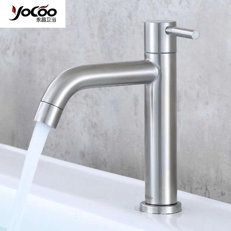 

304 Stainless Steel Single Cold Quickly Open Type Kitchen & Basin Faucet Rust And Corrosion Resistance Bathroom Sink Water Tap