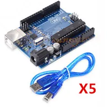 Партиями по 5 комплектов UNO R3 Rev3 макетная плата ATmega328P ATMEGA16U2 AVR+ кабель для Arduino UNO/TE111