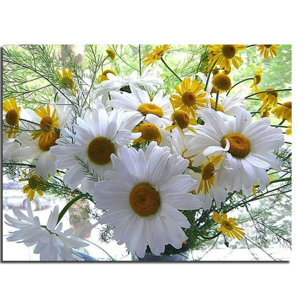

Diamond cross stitch crystal square diamond set full decoration diy diamond mosaic diamond embroidery flower white daisy