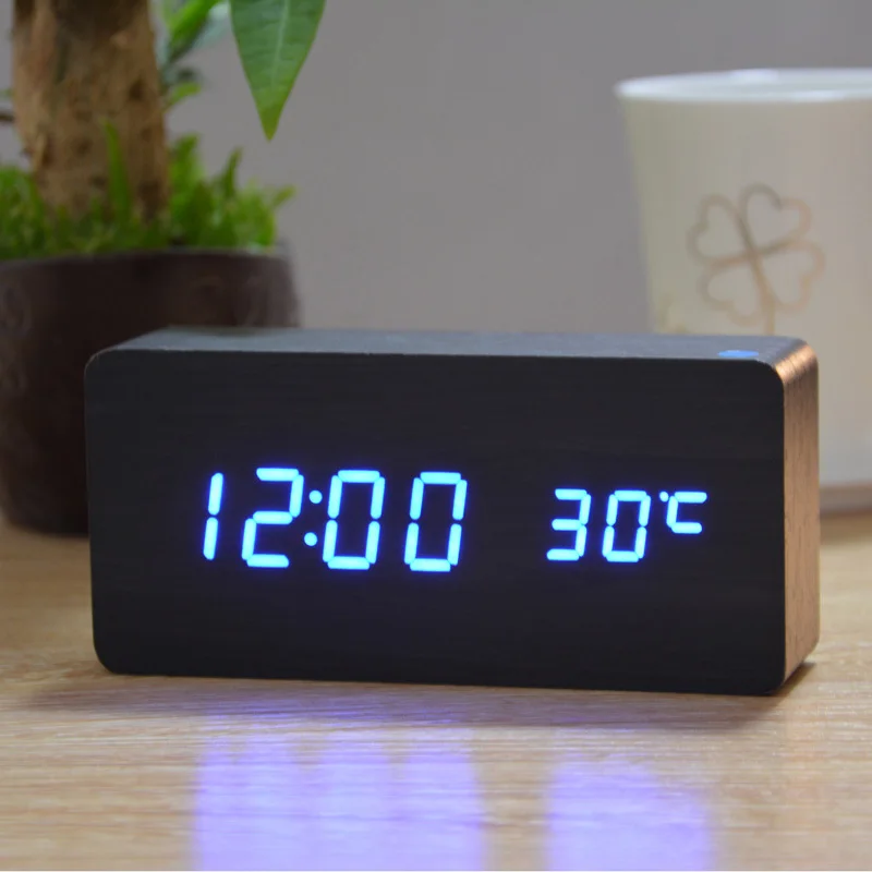 Sounds control novel alarm clocks,4 color LED Display,office wood