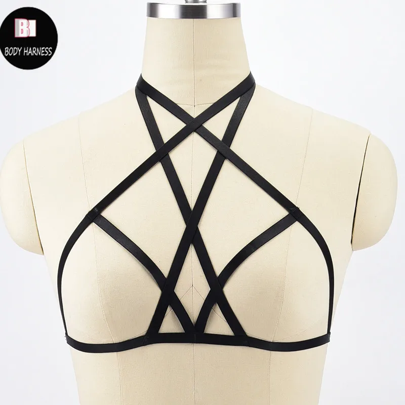 Black Harness Bra Adjustable Elastic Gothic Top Body Harness Cage Bra
